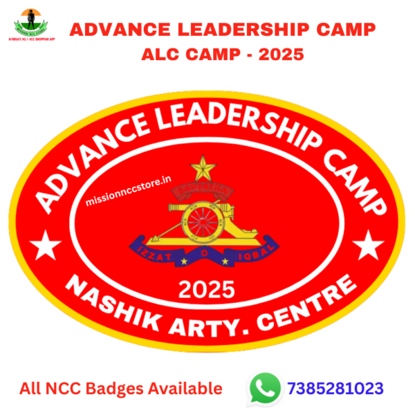 Buy Advance Leadership Camp (ALC) Nashik NCC Badge 2025 from Mission NCC Store. Premium golden metal NCC badge for ALC cadets. Symbol of leadership, courage, and NCC pride. Fast India-wide delivery.