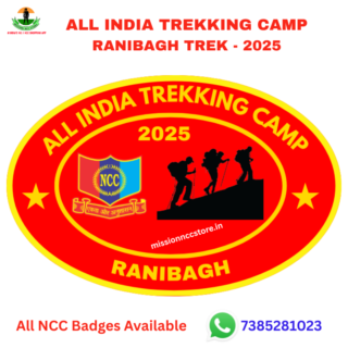 Buy All India Trekking Camp Ranibagh Trek NCC Badge 2025 from Mission NCC Store. Premium golden metal NCC trekking badge for Ranibagh camp participants. 100% genuine quality, fast delivery across India.